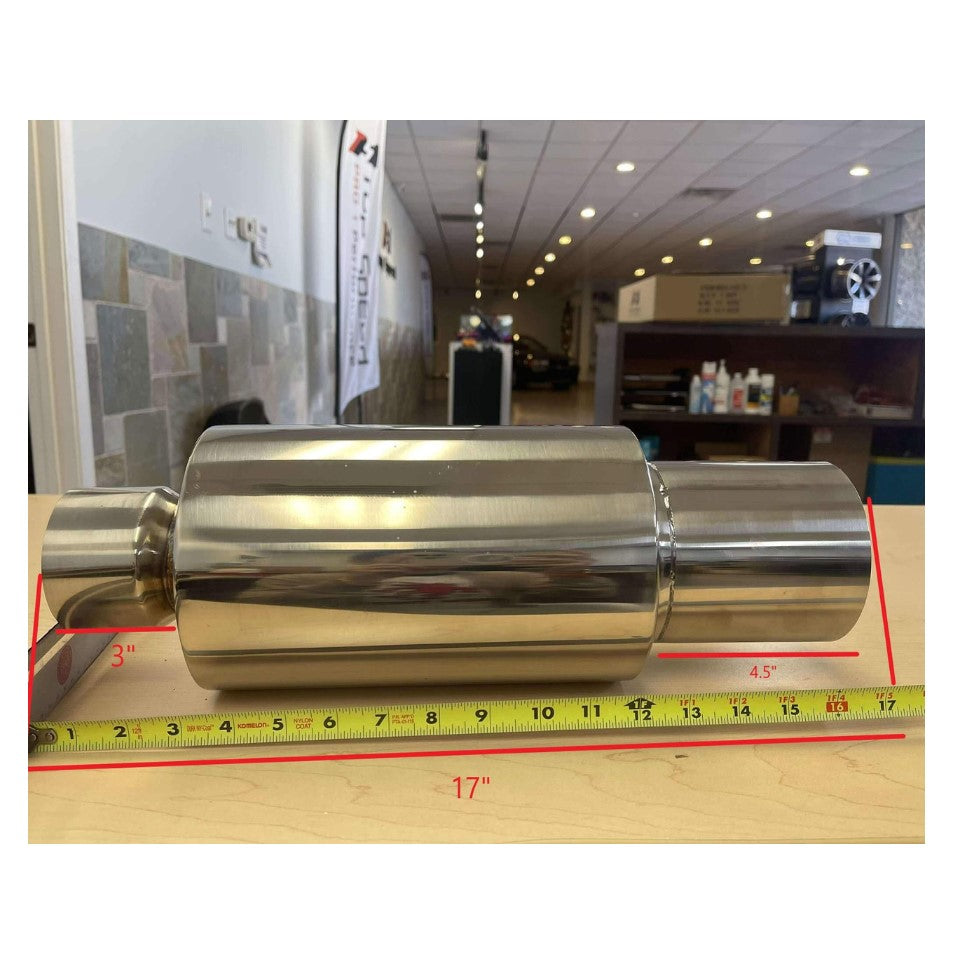 T304 Stainless Steel 3" Inlet N1 Universal Muffler with 4" Tip – High-Performance Exhaust Fabrication Component