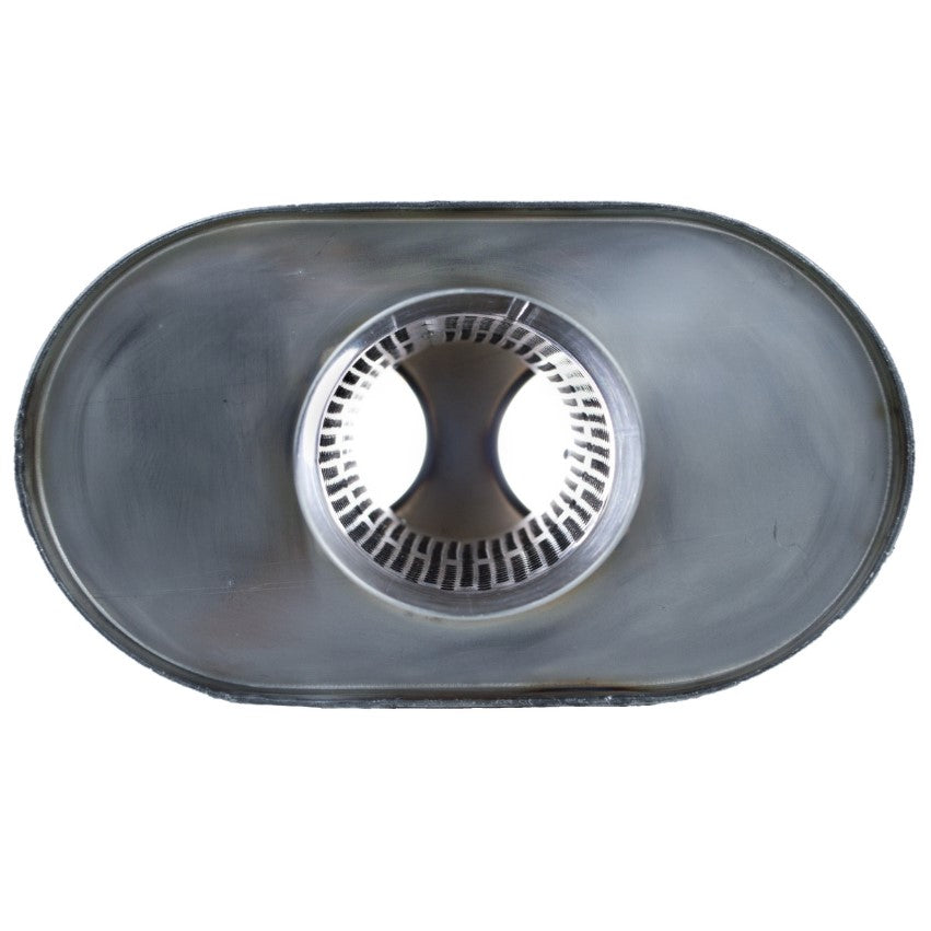 T304 Stainless Steel 3" Inlet to Dual 3" Outlet Oval Muffler – High-Performance Exhaust Fabrication Component
