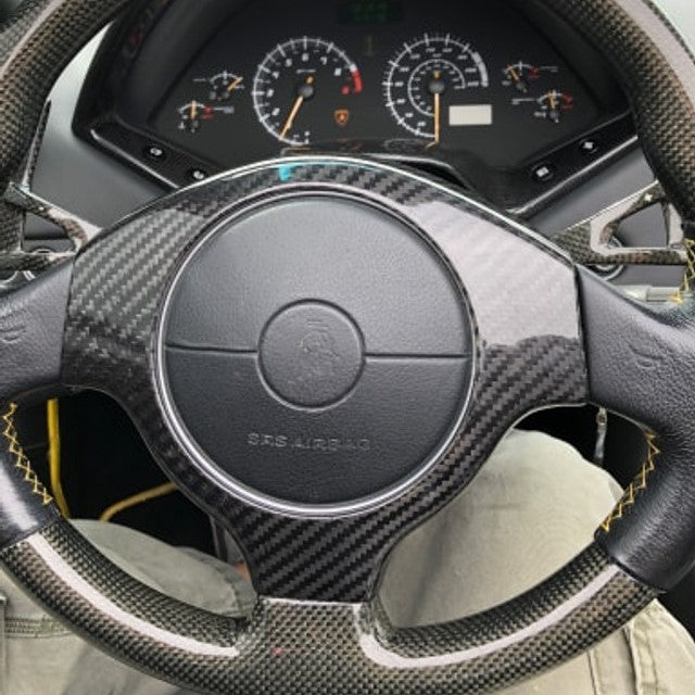 Lamborghini Murciélago Carbon Fiber Steering Wheel Center Cover – Fits All Models 2001–2010 | Glossy UV Finish | Easy 3M Install | Show Use Only