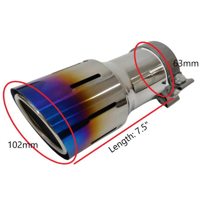 Titanium Universal TSP1 Slip on tip 89mm , 102mm , 114mm Clamp on option Blue or Purple