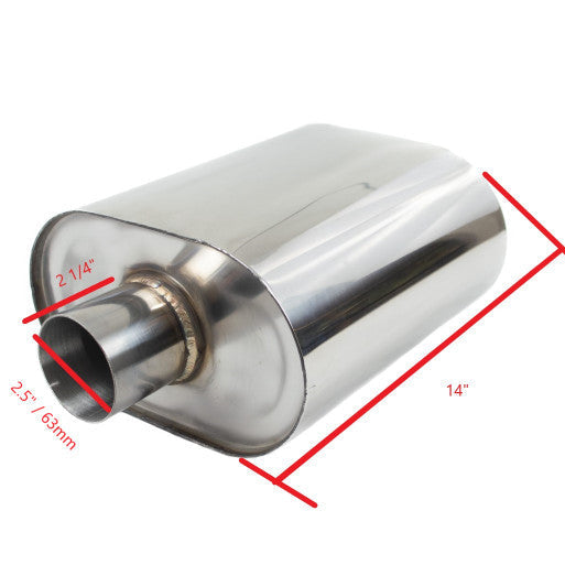 Stainless Steel 63mm Single Inlet & Outlet Oval Muffler