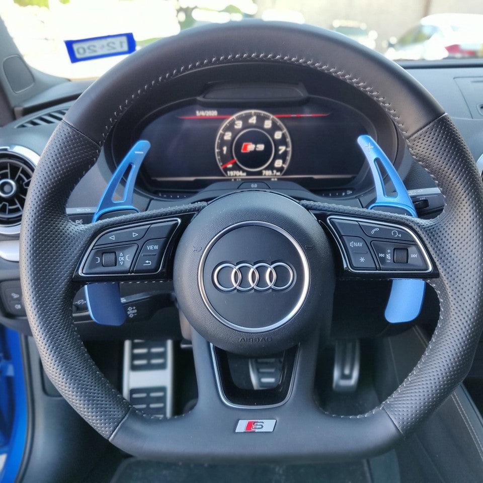 Audi S-Line Carbon Fiber Steering Wheel Cover – Glossy UV Finish | Fits A3 A4 A5 RS5 TT R8 2017–2020 | Show & Off-Road Use Only