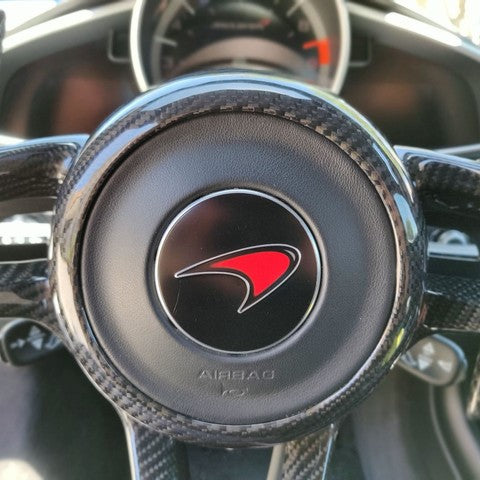 McLaren Carbon Fiber Steering Wheel Center Cover – Glossy UV Finish | Fits MP4-12C 650S 675LT 570S 600LT 720S 765LT P1 Senna | Show Use Only