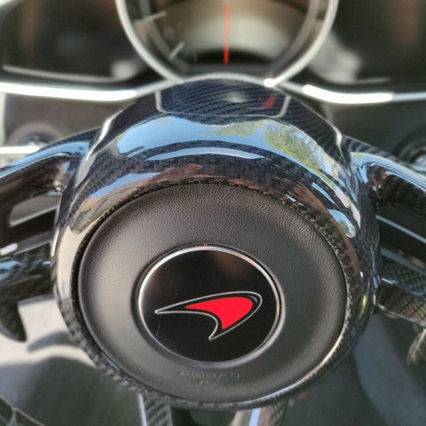 McLaren Carbon Fiber Steering Wheel Center Cover – Glossy UV Finish | Fits MP4-12C 650S 675LT 570S 600LT 720S 765LT P1 Senna | Show Use Only