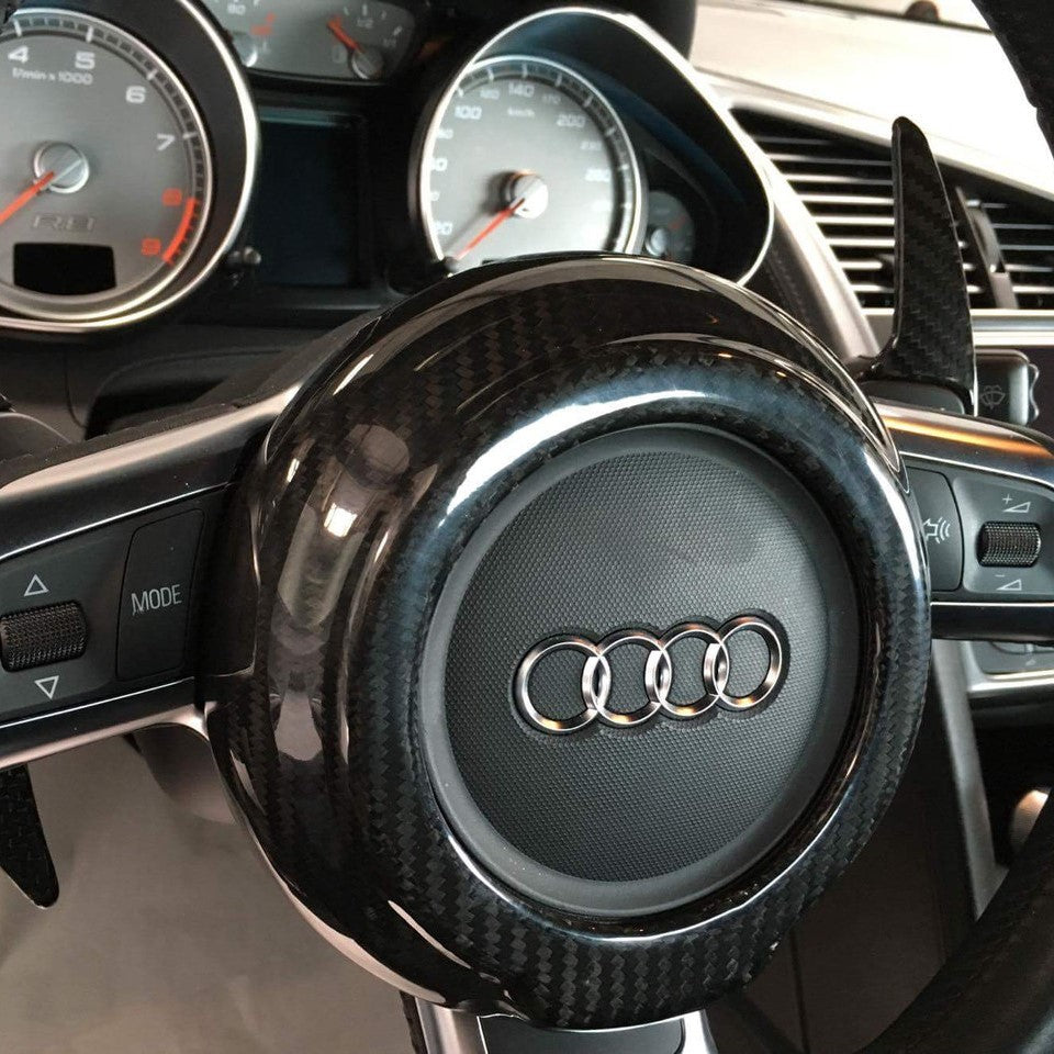 TOP SPEED PRO-1 Audi Carbon Fiber Steering Wheel Center Cover – Fits R8 / R8 GT / TT / TT Quattro / TTS / TT RS (2008–2015) – Glossy UV Finish