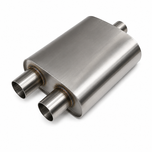 Top Speed Pro1 T304 Stainless Steel Oval Muffler – 3 Inch Inlet / Dual 3 Inch Outlet