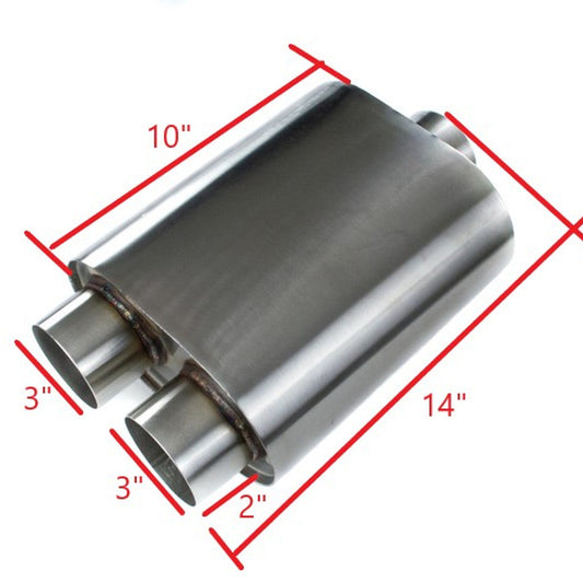 T304 Stainless Steel 3" Inlet to Dual 3" Outlet Oval Muffler – High-Performance Exhaust Fabrication Component
