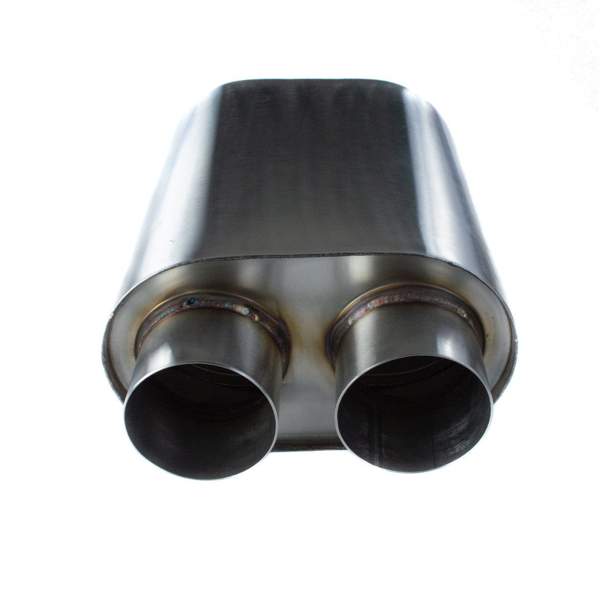 T304 Stainless Steel 3" Inlet to Dual 3" Outlet Oval Muffler – High-Performance Exhaust Fabrication Component