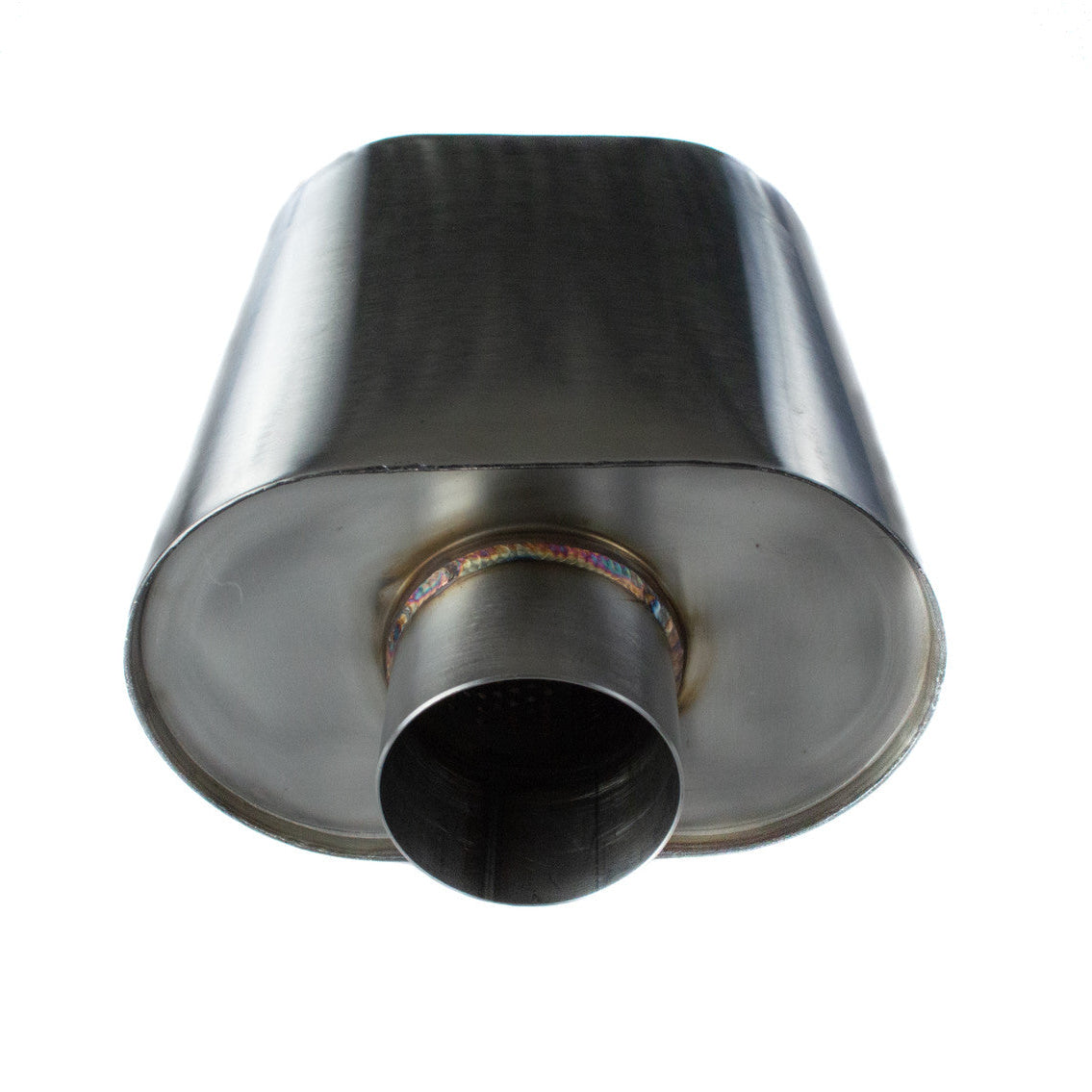 T304 Stainless Steel 3" Inlet to Dual 3" Outlet Oval Muffler – High-Performance Exhaust Fabrication Component