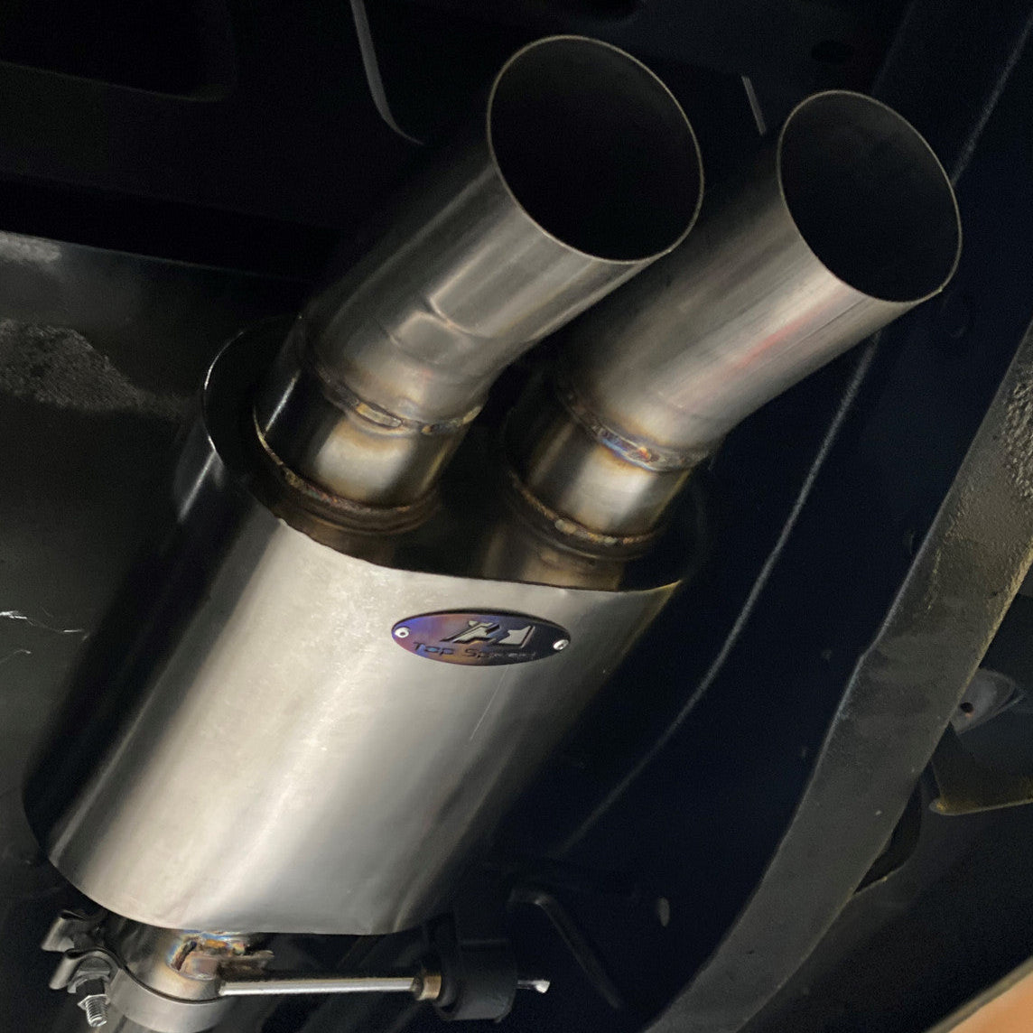 T304 Stainless Steel 3" Inlet to Dual 3" Outlet Oval Muffler – High-Performance Exhaust Fabrication Component