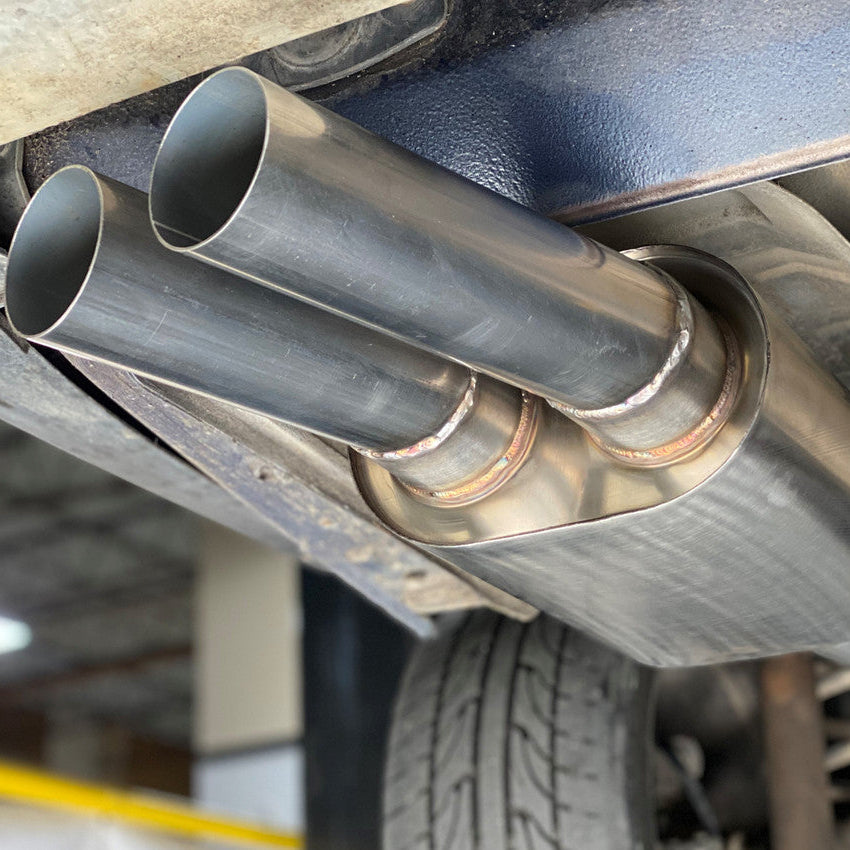 T304 Stainless Steel 3" Inlet to Dual 3" Outlet Oval Muffler – High-Performance Exhaust Fabrication Component