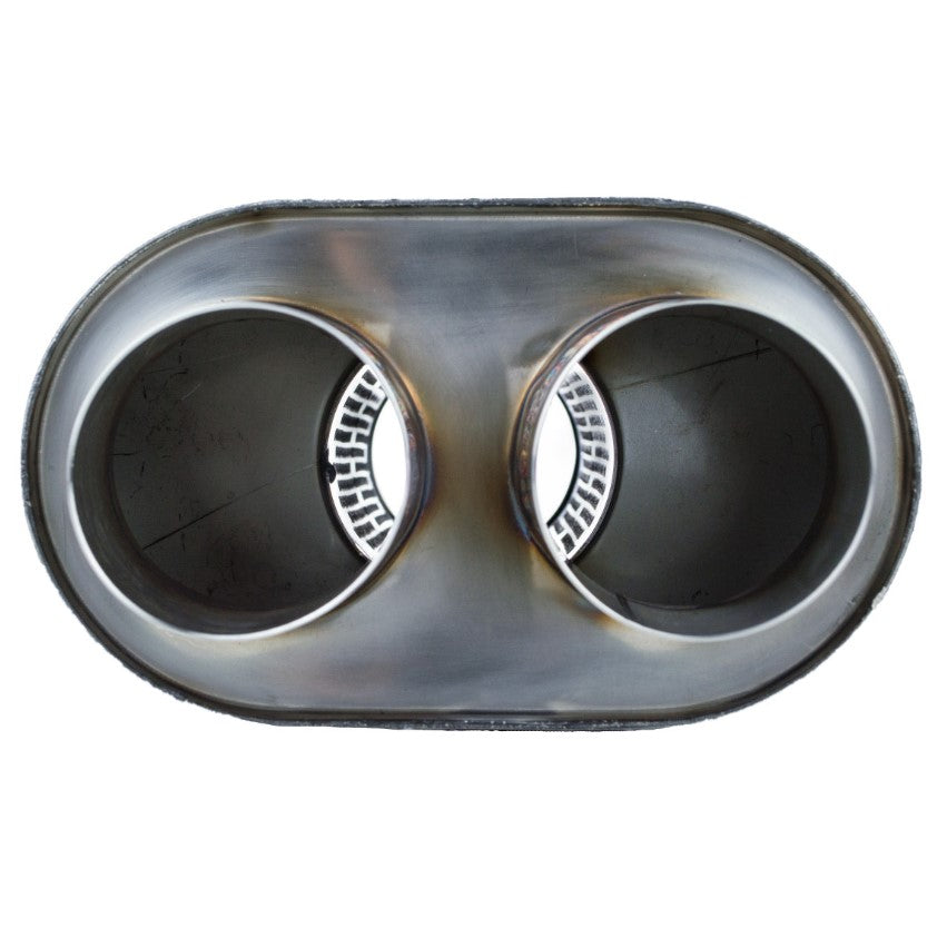 T304 Stainless Steel 3" Inlet to Dual 3" Outlet Oval Muffler – High-Performance Exhaust Fabrication Component
