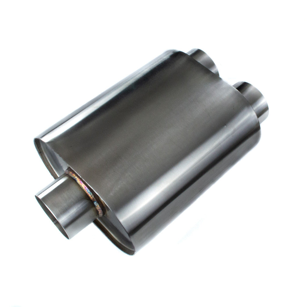 T304 Stainless Steel 3" Inlet to Dual 3" Outlet Oval Muffler – High-Performance Exhaust Fabrication Component