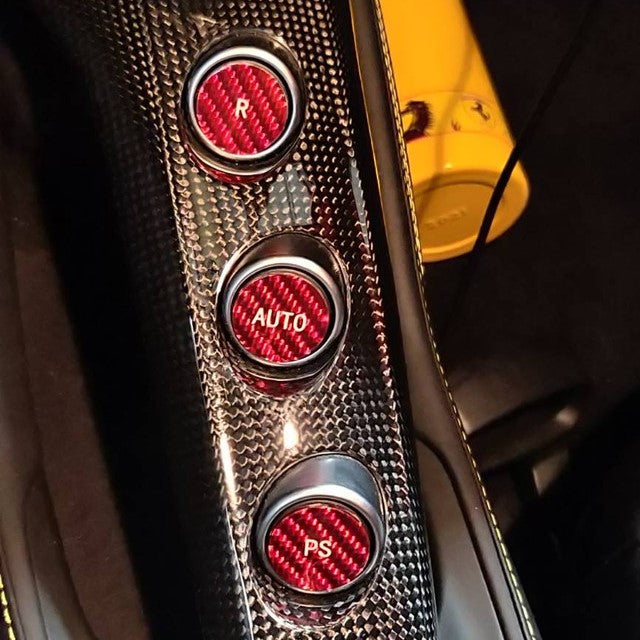 Top Speed Pro1 Ferrari F1 Gear Button Covers – Carbon Fiber R / AUTO / PS | Fix Sticky Buttons | 458 488 F8 F12 812 California Portofino