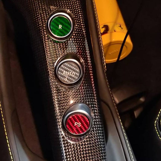 Top Speed Pro1 Ferrari F1 Gear Button Covers – Carbon Fiber R / AUTO / PS | Fix Sticky Buttons | 458 488 F8 F12 812 California Portofino