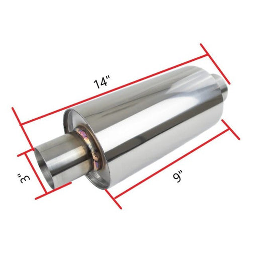 T304 Stainless Steel Round Muffler — 63mm (2.5") or 76mm (3") Single Outlet | Exhaust Fabrication Component