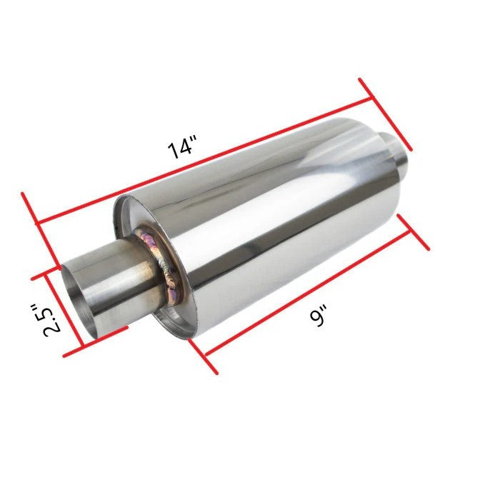 T304 Stainless Steel Round Muffler — 63mm (2.5") or 76mm (3") Single Outlet | Exhaust Fabrication Component