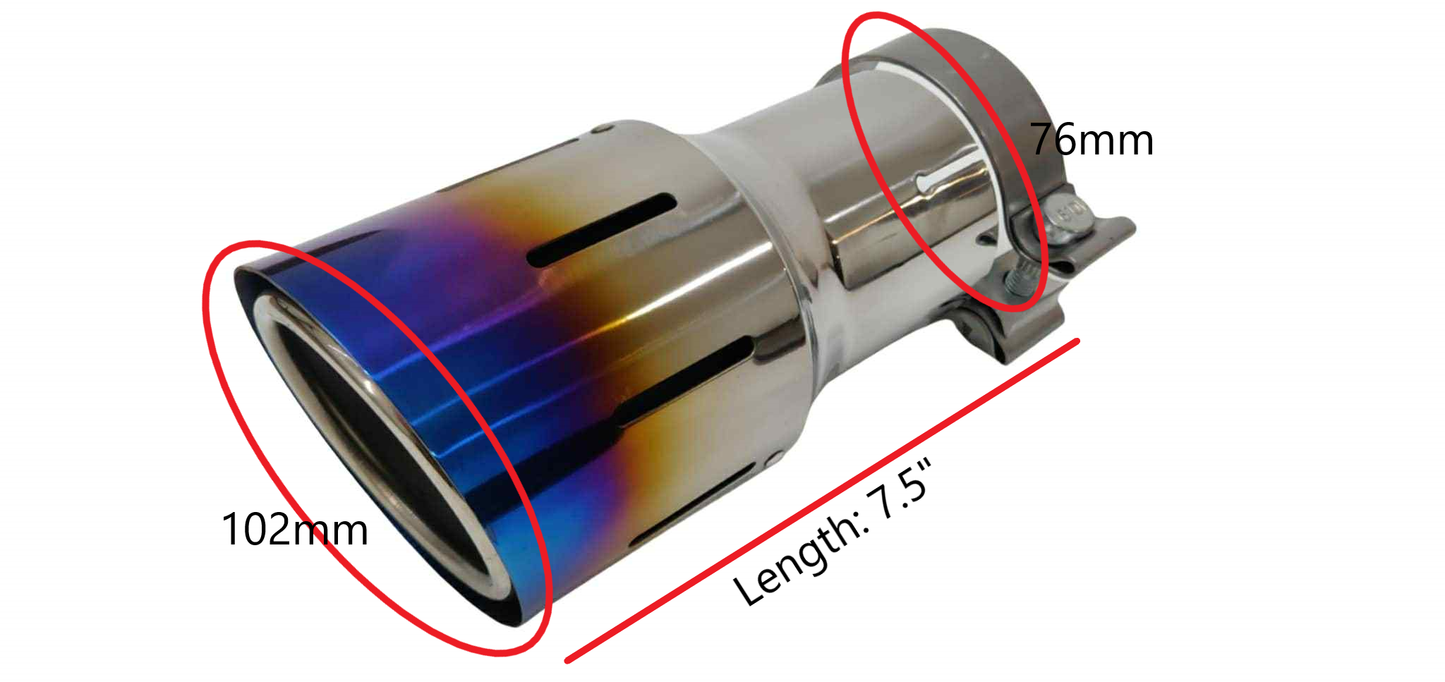 Top Speed Pro1 dual-layer burnt titanium exhaust tip 102mm (4") outlet 76mm (3") inlet Burnt Blue