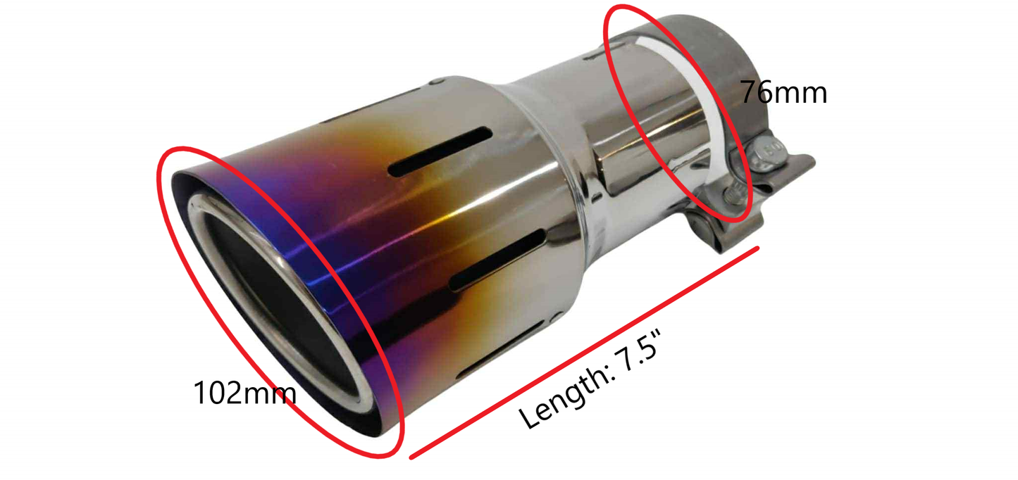 Top Speed Pro1 dual-layer burnt titanium exhaust tip 102mm (4") outlet 76mm (3") inlet Burnt Purple