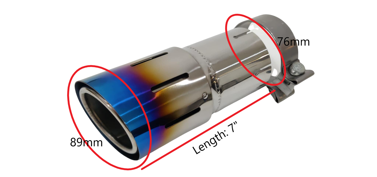 Top Speed Pro1 dual-layer burnt titanium exhaust tip 89mm (3.5") outlet 76mm (3") inlet Burnt Blue