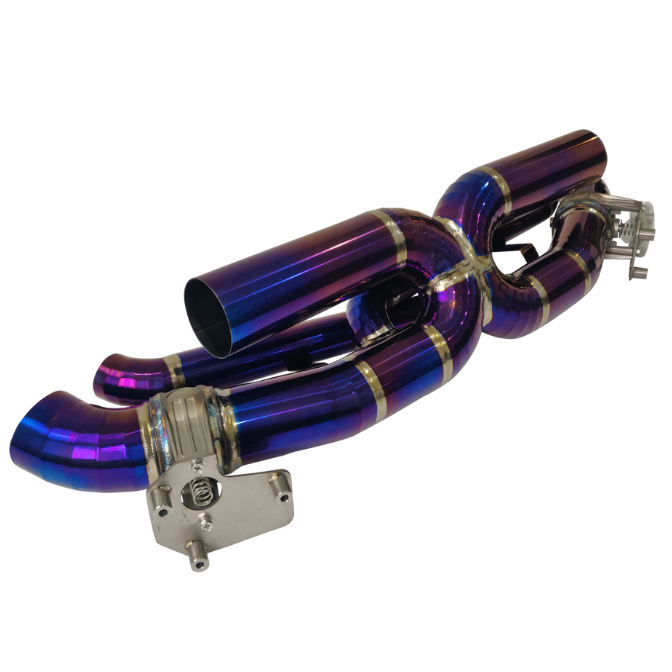Porsche 992 Carrera 3.0L Turbo (2020–2024) Titanium Center X-Pipe Exhaust System with Valve Control – Raw / Burnt Blue / Burnt Purple | TOP SPEED PRO-1