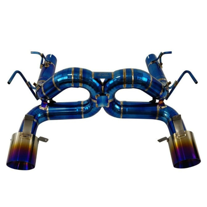 TOP SPEED PRO-1 Full Titanium Track-Spec Straight X-Pipe Exhaust System for Ferrari F8 Tributo Coupe & Spider (2020–2022) – Non-Valved | 76mm Piping | Dual 114mm Burnt Tips