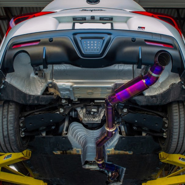 Toyota A90 Supra GR 3.0 (2020–2022) 3.5" Single-Side Cat-Back Exhaust System – Full Titanium | Burnt Blue / Burnt Purple / Raw