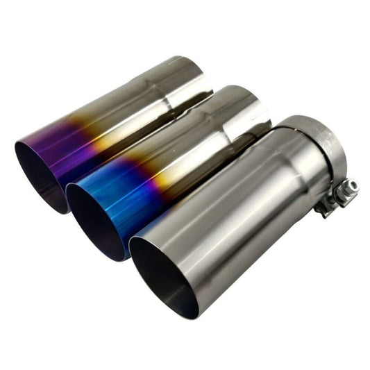 Full Titanium Clamp-On Exhaust Tip – JDM Bosozoku Style (89/102/114mm) – Burned Blue/Purple/Raw