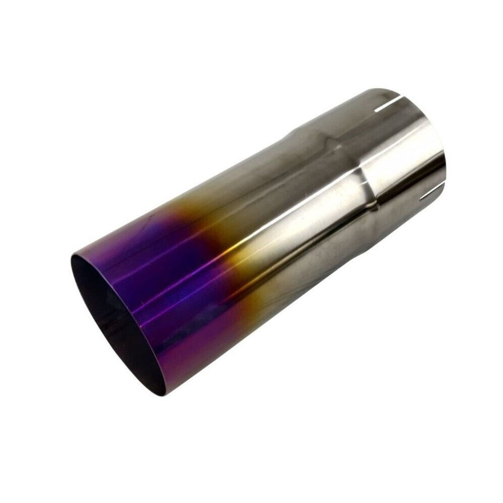 Full Titanium Clamp-On Exhaust Tip – JDM Bosozoku Style (89/102/114mm) – Burned Blue/Purple/Raw