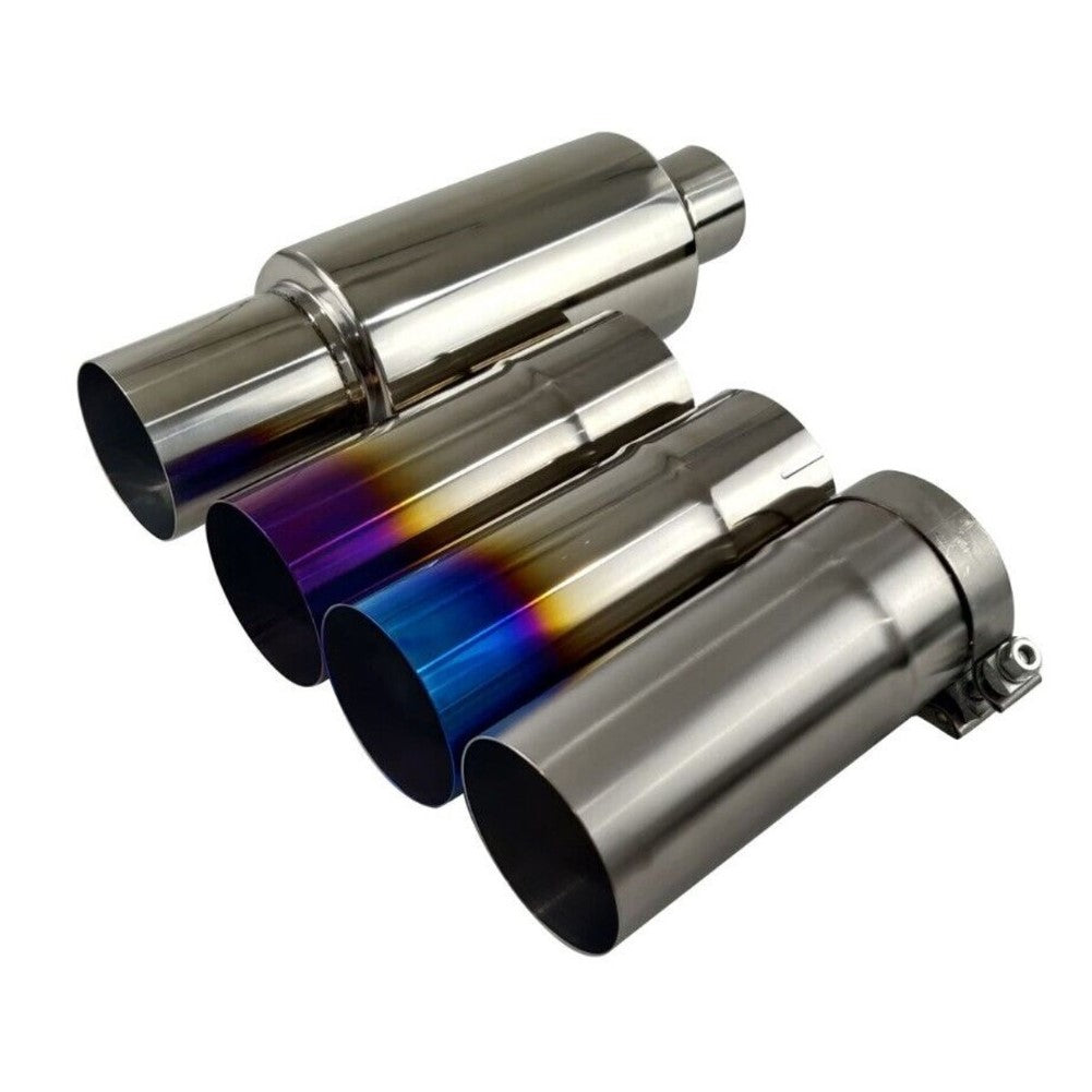 Full Titanium Clamp-On Exhaust Tip – JDM Bosozoku Style (89/102/114mm) – Burned Blue/Purple/Raw