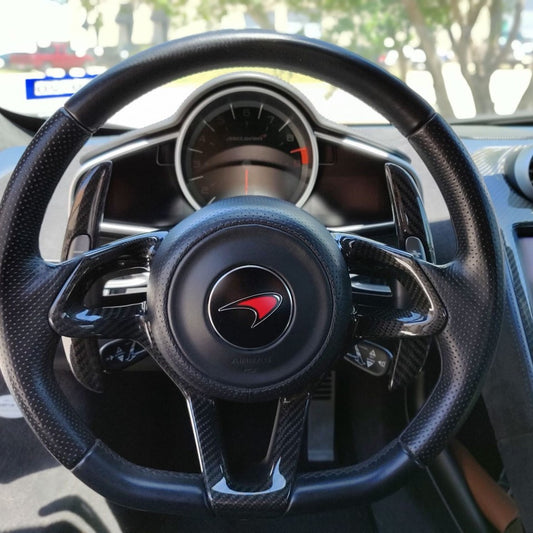McLaren Carbon Fiber Steering Wheel Center Cover – Glossy UV Finish | Fits MP4-12C 650S 675LT 570S 600LT 720S 765LT P1 Senna | Show Use Only